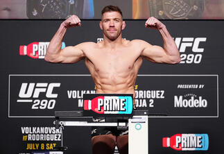 Dricus Du Plessis of South Africa poses on the scale during the UFC 290 official weigh-in at UFC APEX on July 07, 2023 in Las Vegas, Nevada. (Photo by Jeff Bottari/Zuffa LLC)